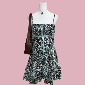 y2k brown and blue floral preppy granola it girl cami tank dress